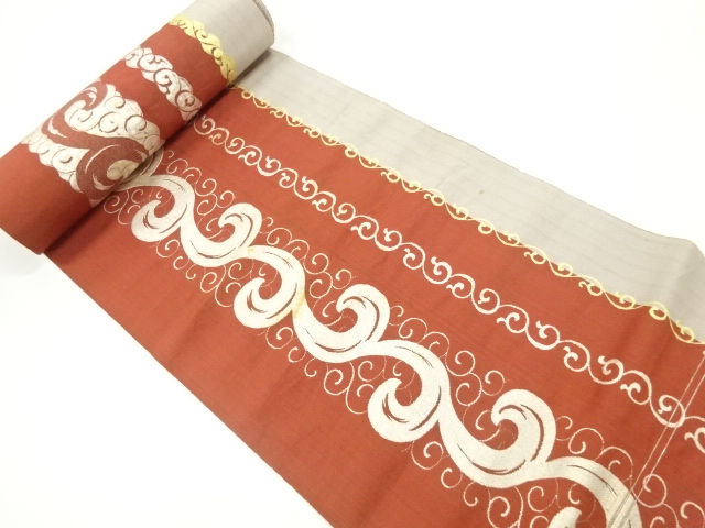 JAPANESE KIMONO / ANTIQUE BOLT FOR HASSUN OBI / WOVEN ARABESQUE